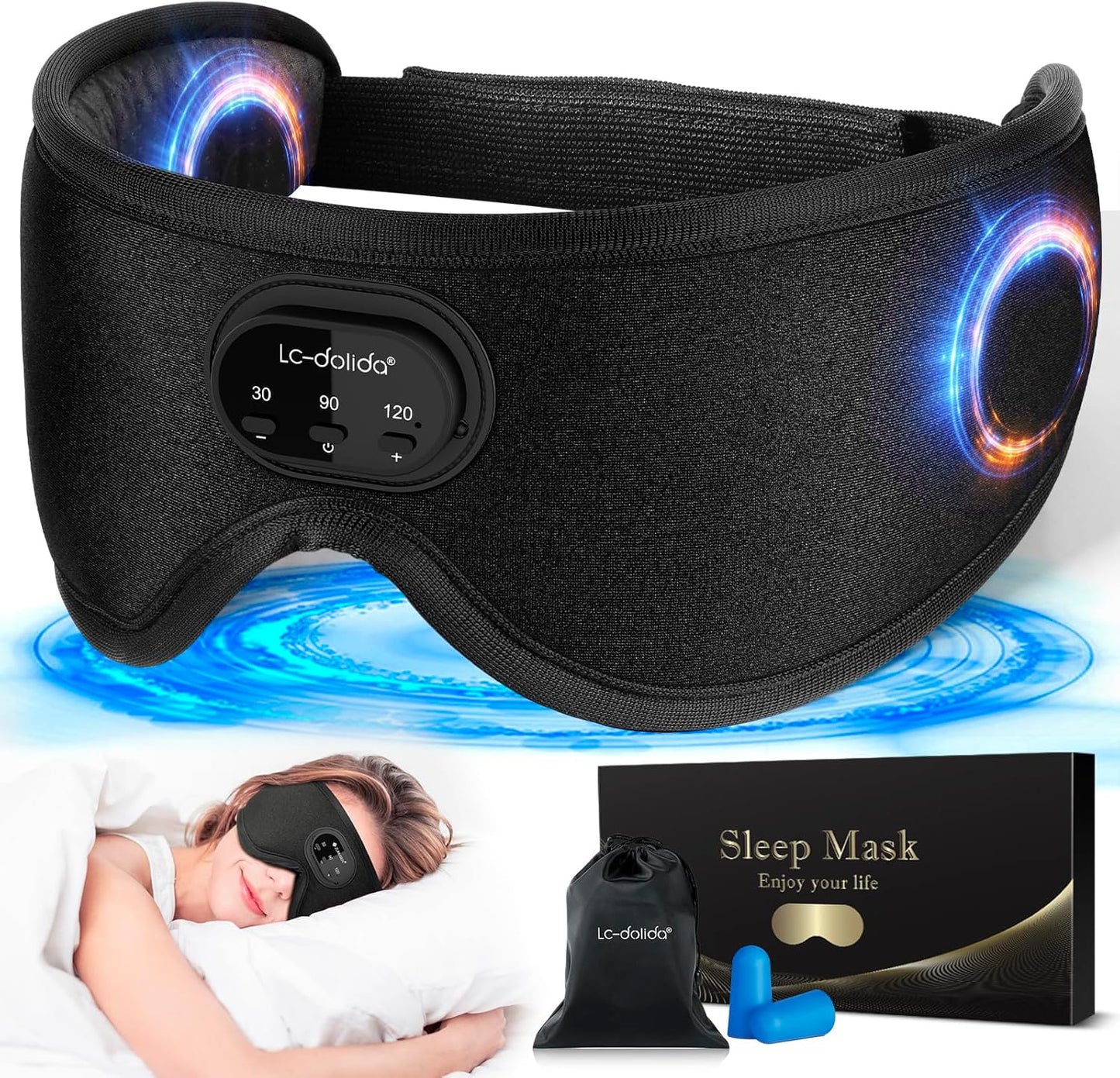 LC-dolida Sleep Headphones  White Noise Bluetooth Sleep Mask 3D Wireless Timing Eye Mask for Sleeping  Sleep Mask with Bluetooth Headphones for Side Sleepers Travel Yoga  Cool Gadgets for Men Women