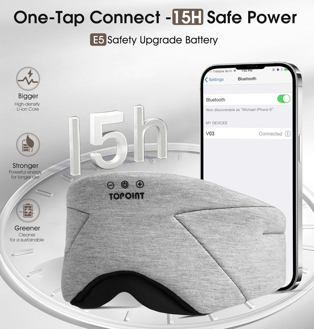 Sleep Mask with Headphones Bluetooth 5.4  TOPOINT Blackout Eye Mask for Sleeping Headphones Earphones with Soft Bamboo Cotton Cooling Breathable  HD Stereo Speaker for Side Sleepers Women Men Travel