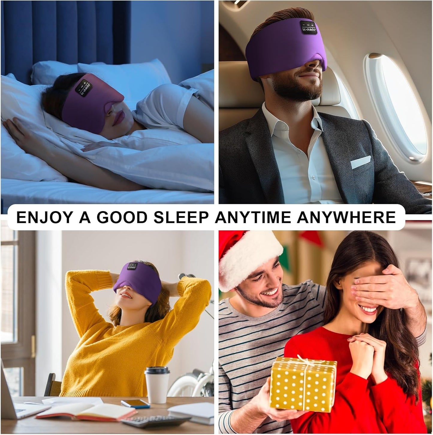 LC-dolida Sleep Mask with Bluetooth Headphones  Ice Silk Sleep Mask with Bluetooth 5.4  Total Blackout Eye Mask for Sleeping  Soft Sleep Mask for Women Men  All Night Sleep  Travel(Purple)
