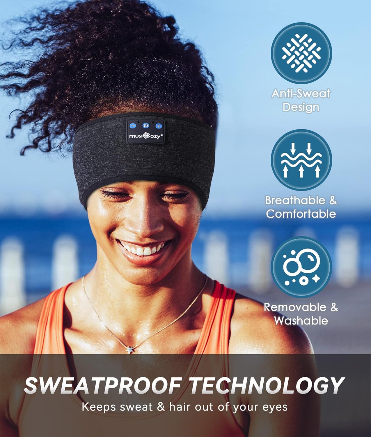 MUSICOZY Bluetooth 5.2 Sleep Headphones  Wireless Headband Headphones with HD Stereo Speakers