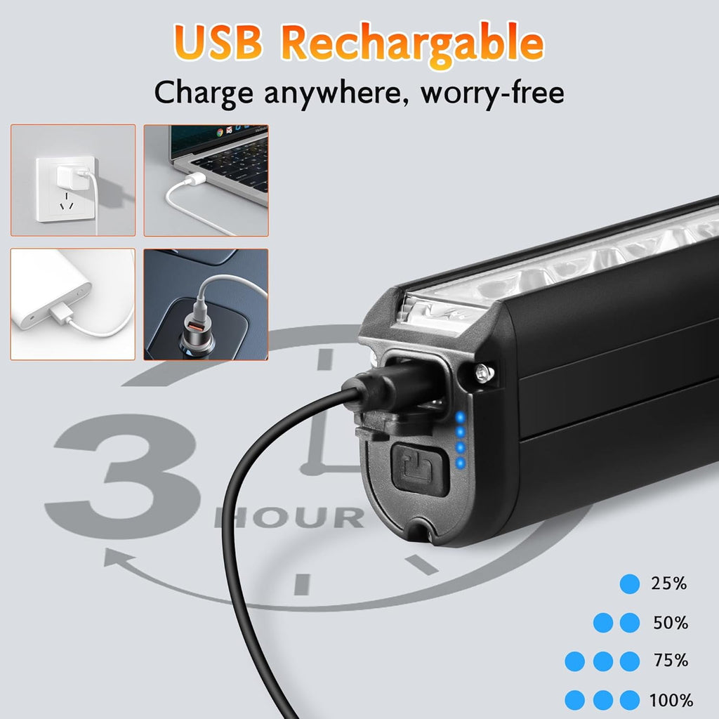Super Bright Bike Light for Night Riding 2600 Lumen Bright LED Bicycle Light High Beam Low Beam USB Waterproof Rechargeable Bike Headlight and Taillight Set for Mountain MTB Off-Road Cycling