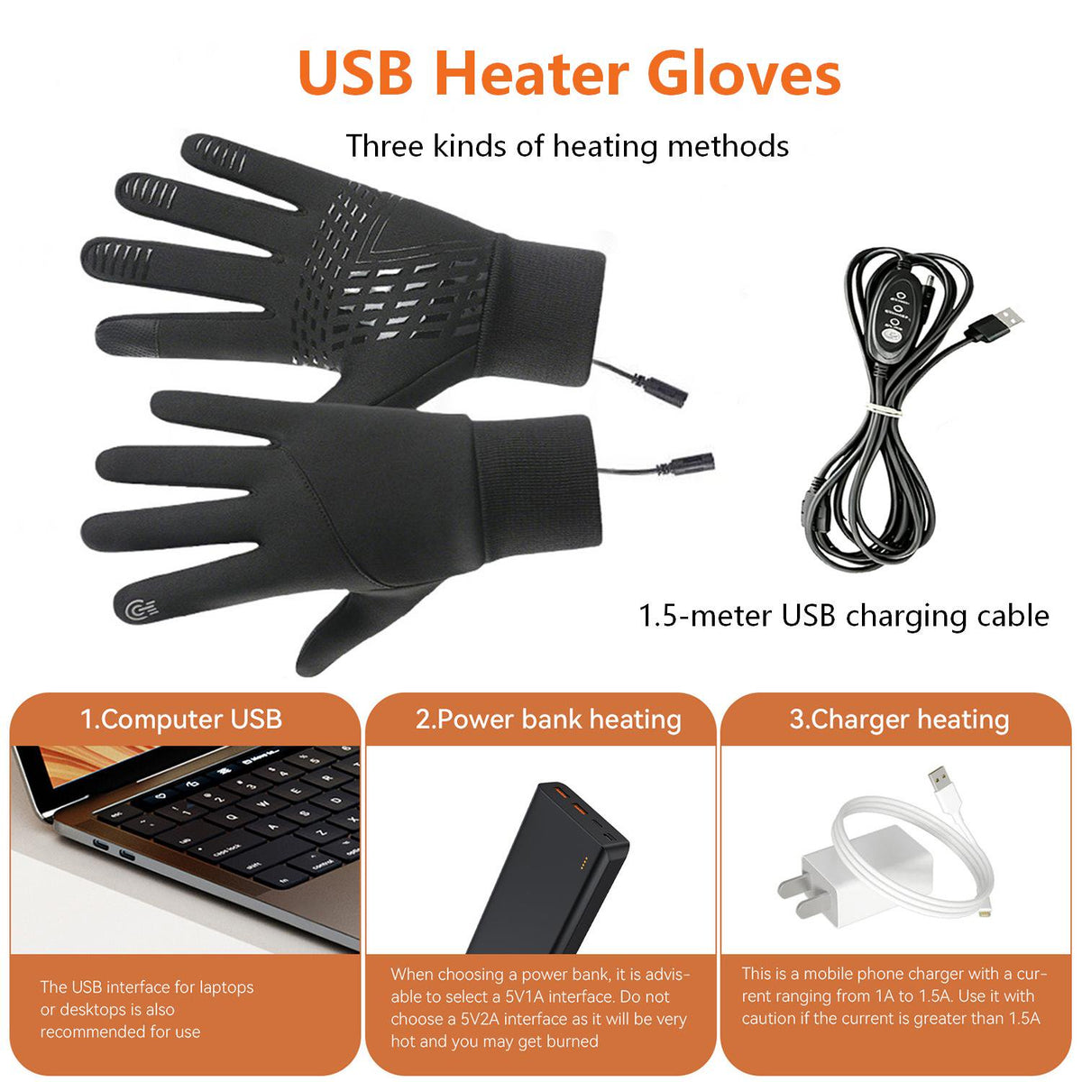 Heated Gloves for Men Women, Winter Electric USB Heated Gloves Mitten Hand Warmer Touchscreen Gloves Waterproof Touch Thermal Insulated Heated Gloves for Working Skiing Hiking Cycling