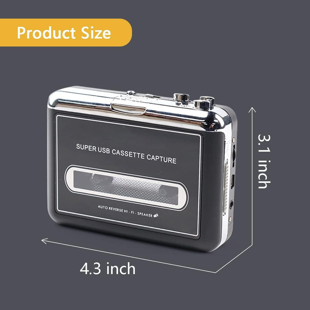 Clear Stereo Auto Reverse Walkmen Cassette Player with Detachable External Speaker-Portable Cassette to MP3 Digital Converter- Convert Tapes to Digital Format via USB-Compatible with MAC Laptops & PC