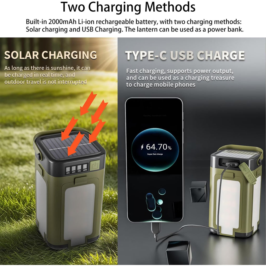 Camping Lantern, Camping Tent Light for Home | 2000 MAh Solar Camping Lights | Solar Portable 6 Modes Dimmable with 90 Degree Expandable 4 Led Lamp for Hiking Patio Tent Power Adventures