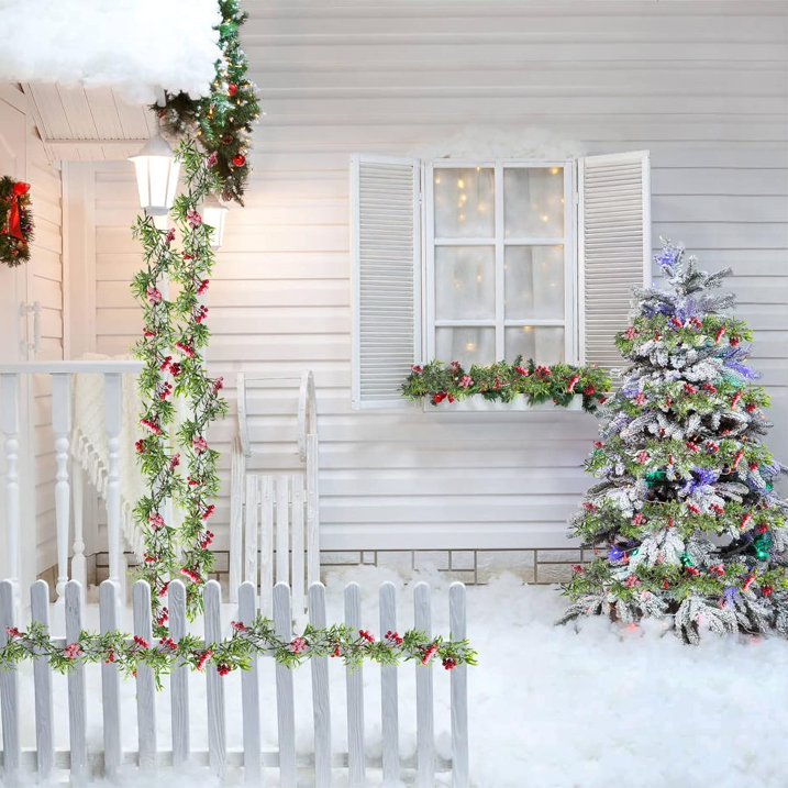 XEAZON Pre-Lit Christmas Garland, 6FT Artificial Christmas Garland String Lights with Red Berries Green Leaves 20 LED Lights for Christmas Mantle Stair Indoor Outdoor Holiday Decoration
