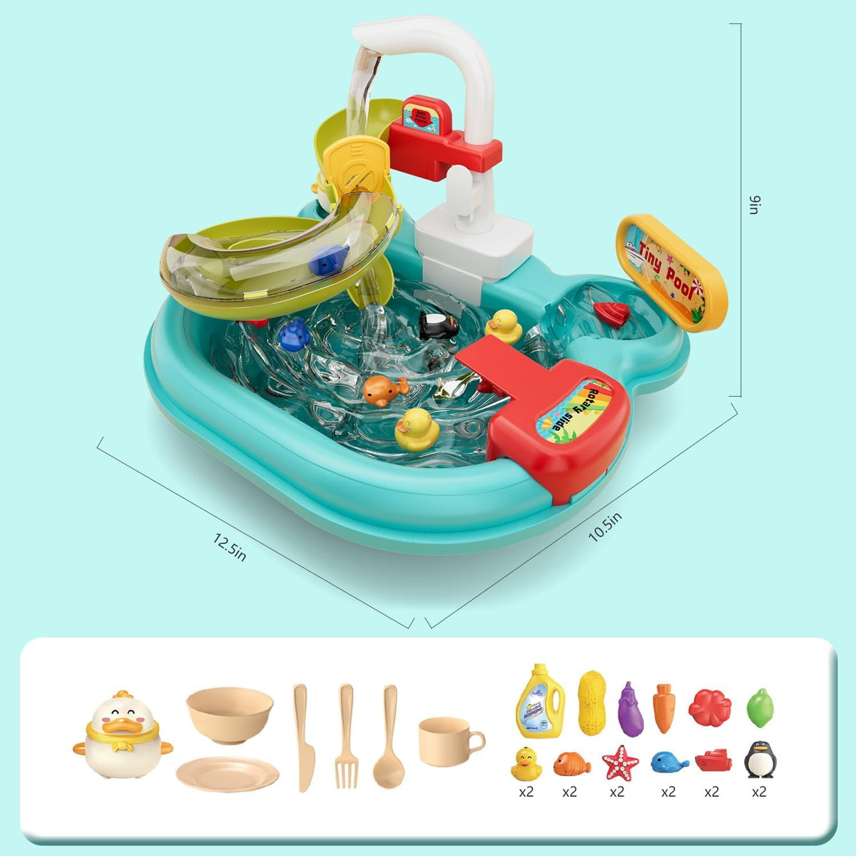 Toddler Toys Baby Toys Kid Toys Fishing Table and Dishwasher Toys Kids Kitchen Sink & Fishing Playset & Electric Dishwasher Toys Electric Water Table for Kid 3-12 Years Play Sink Fishing Toy Pool Set