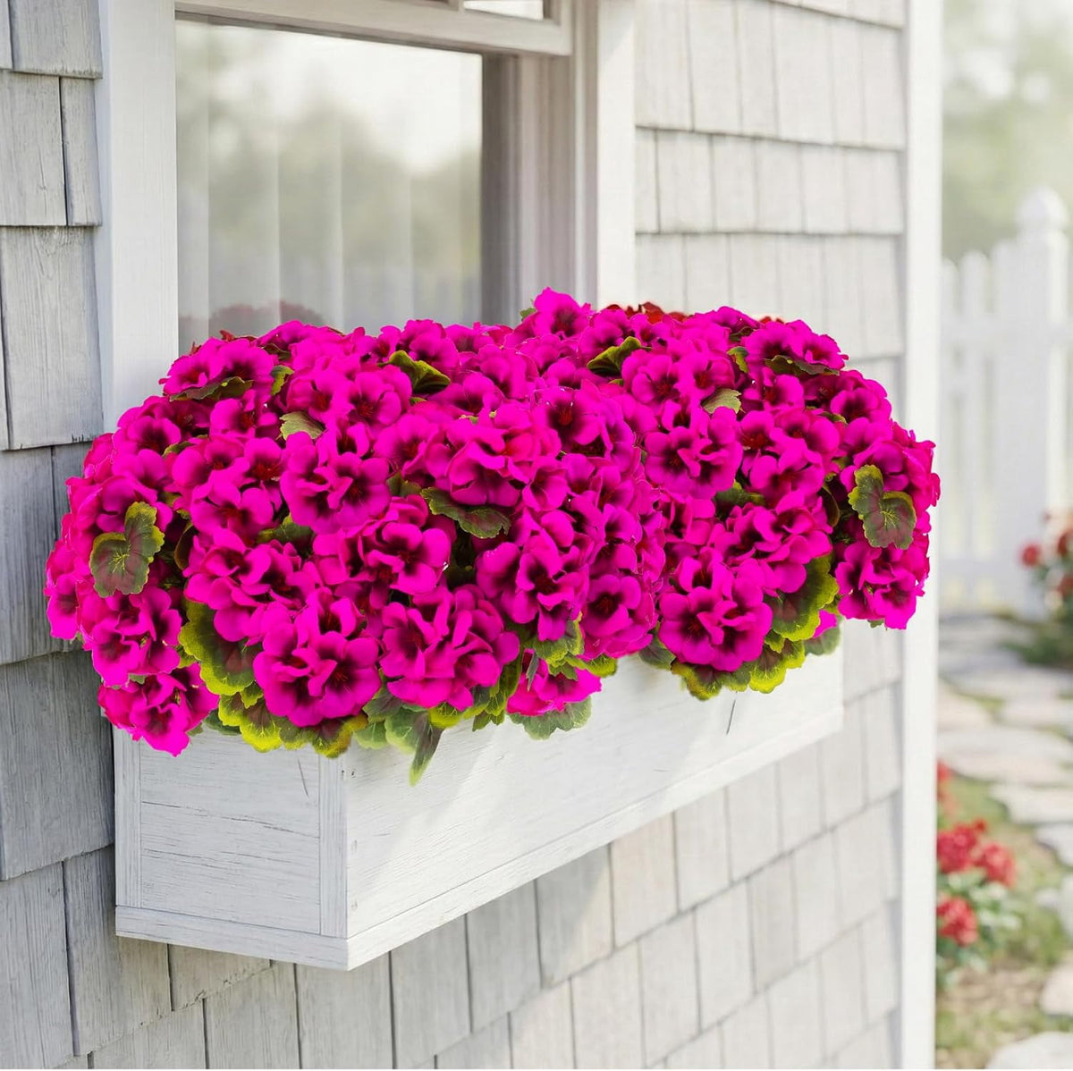 XEAZON Artificial Fake Flowers for Outdoors Decoration 6 Bundles Silk Geraniums Flower UV Resistant Look Real Faux Plants for Spring Summer Garden Porch Patio Window Box Balcony Planters Home Decor