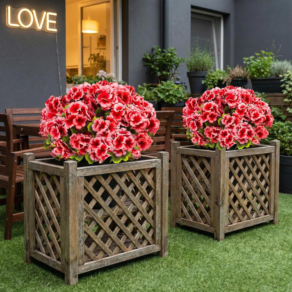 XEAZON Artificial Fake Flowers for Outdoors Decoration 6 Bundles Silk Geraniums Flower UV Resistant Look Real Faux Plants for Spring Summer Garden Porch Patio Window Box Balcony Planters Home Decor