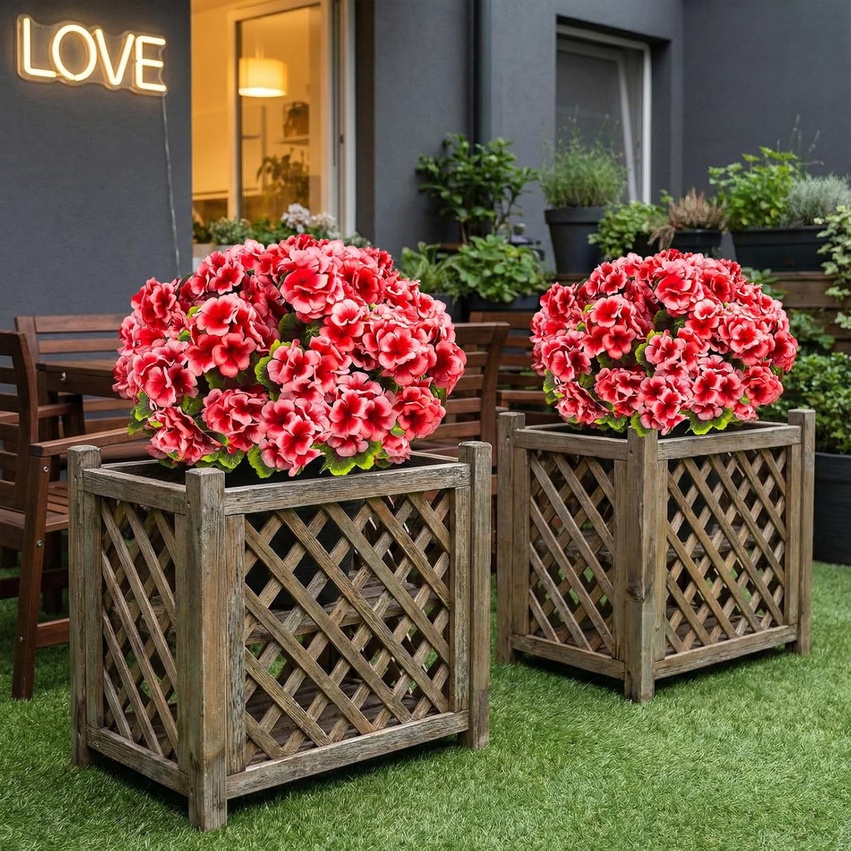 XEAZON Artificial Fake Flowers for Outdoors Decoration 6 Bundles Silk Geraniums Flower UV Resistant Look Real Faux Plants for Spring Summer Garden Porch Patio Window Box Balcony Planters Home Decor