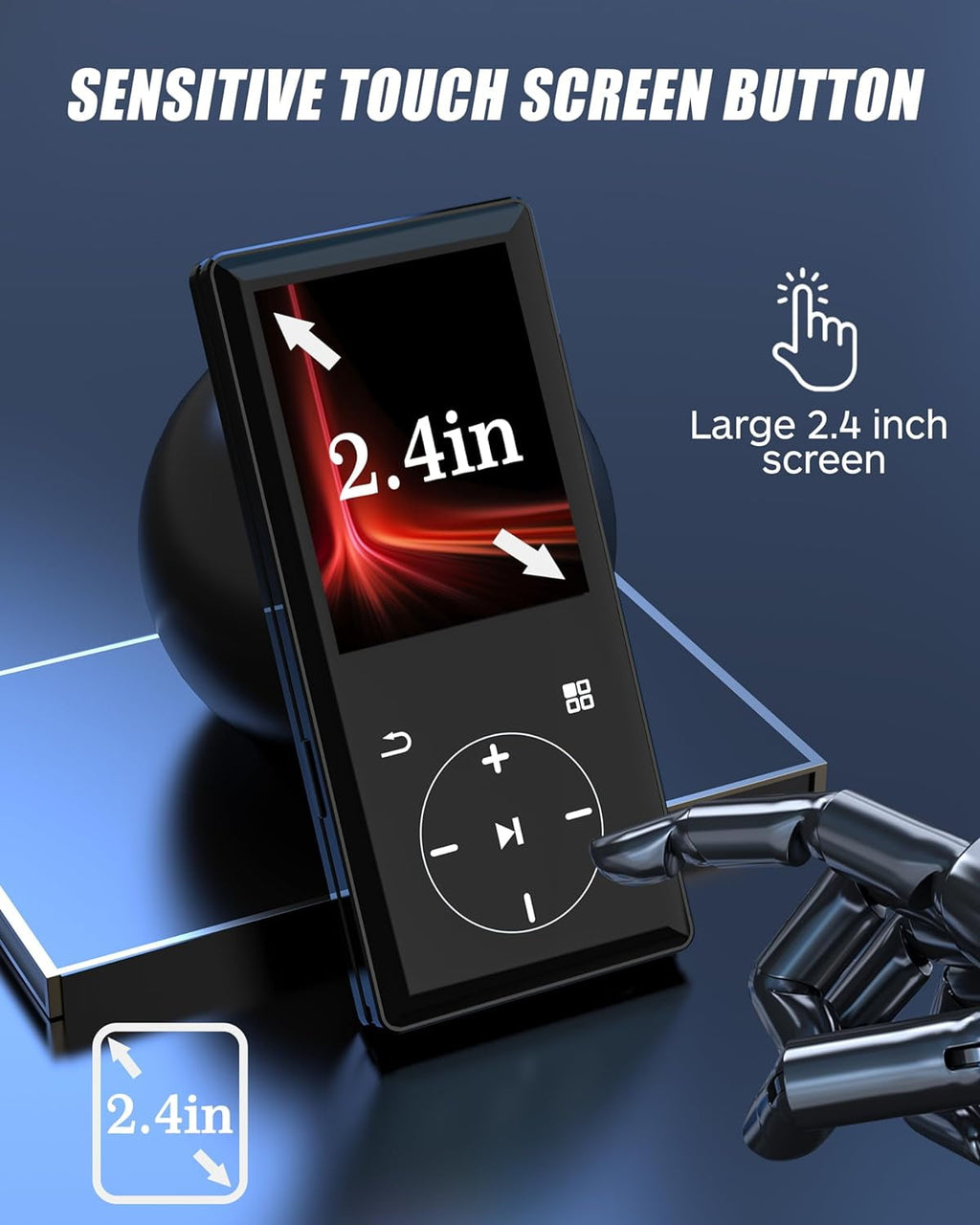 MUSICOZY 128GB MP3 Player with Bluetooth - Portable Mp3 Music Player with HiFi Speaker 2.4 Screen MP3 Player with Voice Recorder FM Radio Touch Buttons Support up to 256GB SD Card For Sports