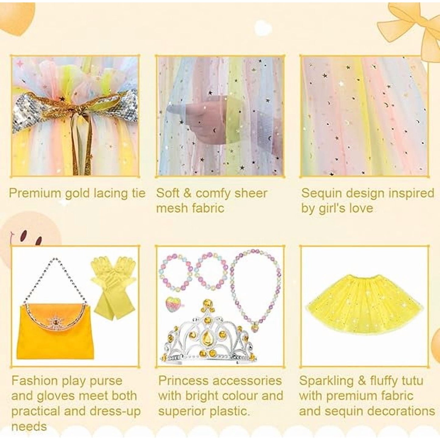 Princess Dress Up kids Costume Props Halloween Christmas gifts 11Pcs Fairy Princess for Toddler Girls Costume Sets Cape Wand Headband Tutu Skirt Jewelry New Year Gifts for Girls3 4 5 6 7 8 Year Old