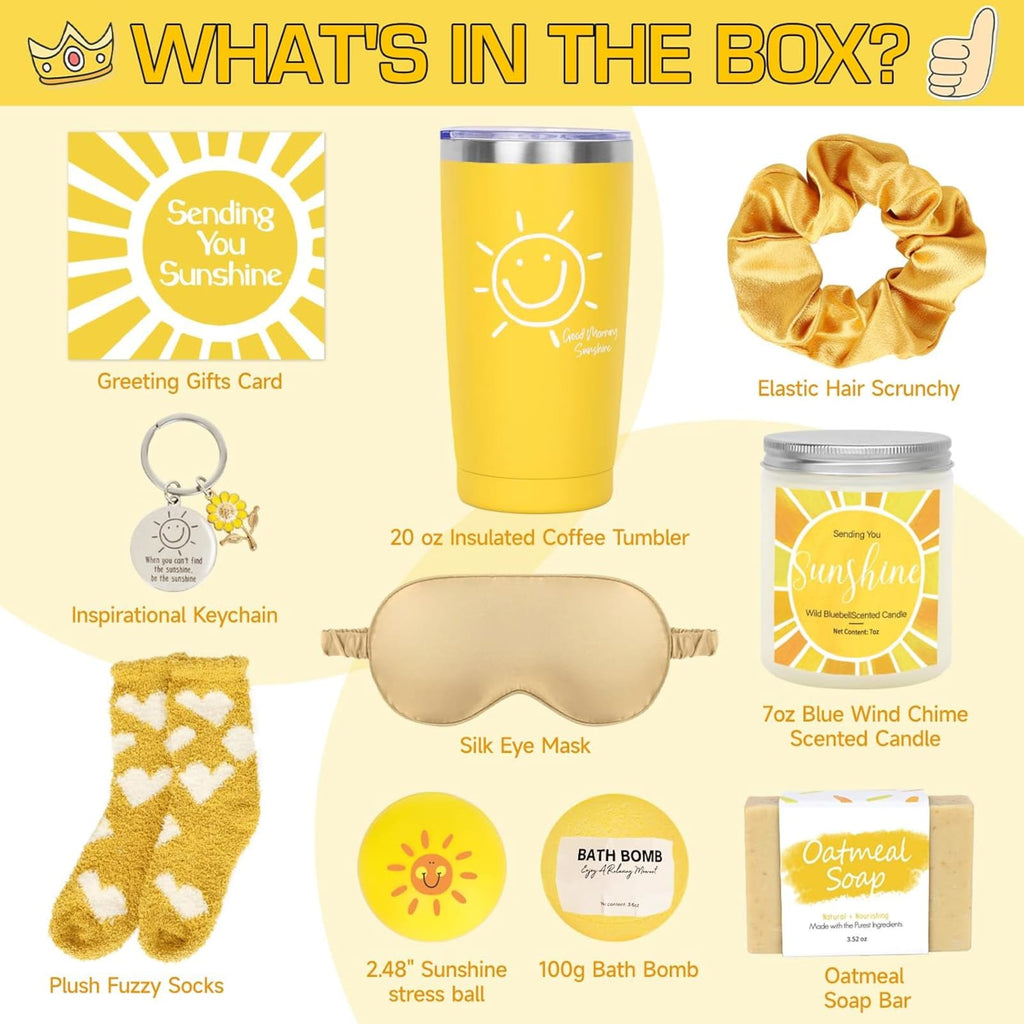 XEAZON Gift Baskets for Women, 10Pcs Unique Birthday Gifts for Women, Best Friend Birthday Christmas Gifts, Sending You Sunshine Gifts, Cheer Up Box for Sister Friendship, BRIGHTEN UP HER DAY!