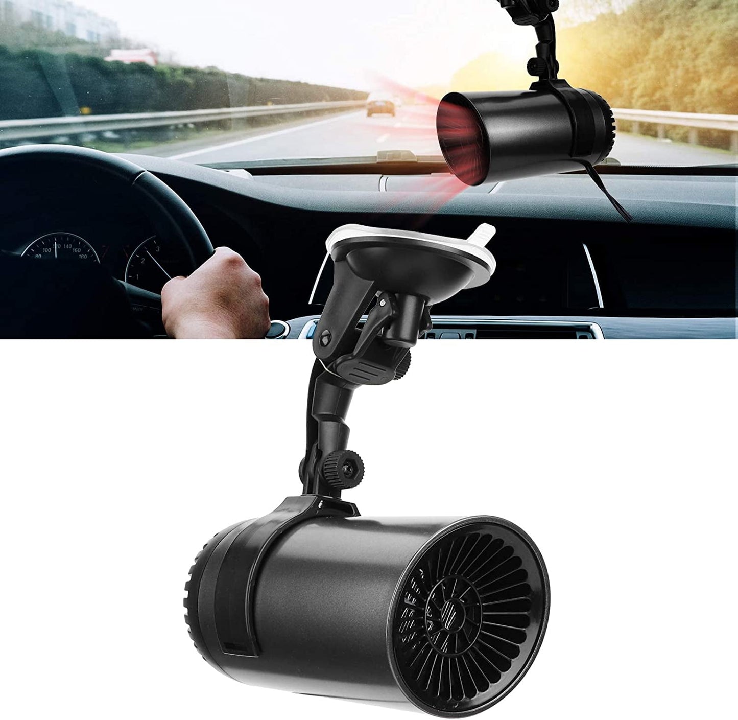 MUSICOZY 2 in1 Car Heater and Cooler 12V 150W Portable Windshield Defogger and Defroster Fast Car Heater Defroster Plug in Automobile Windscreen Fan with Suction Holder for All Cars Black