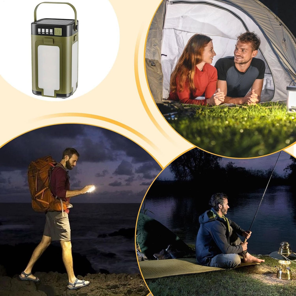 Camping Lantern, Camping Tent Light for Home | 2000 MAh Solar Camping Lights | Solar Portable 6 Modes Dimmable with 90 Degree Expandable 4 Led Lamp for Hiking Patio Tent Power Adventures