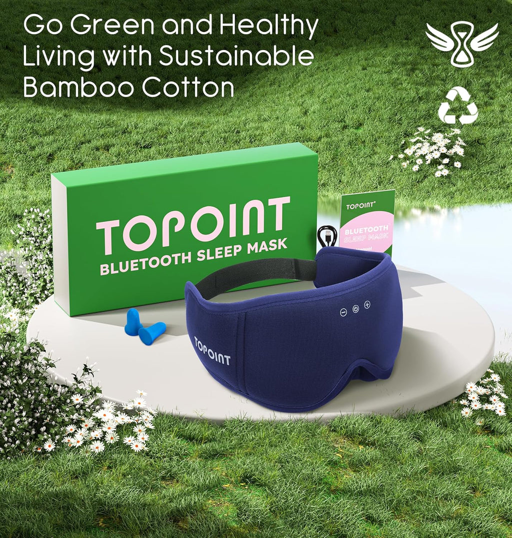 Sleep Mask with Headphones Bluetooth 5.4  TOPOINT 3D Eye Mask Blackout with Soft Bamboo Cotton for Side Sleepers Women Men  Sleep Headphones Earphones HD Speaker Microphone for Travel Meditation Gift