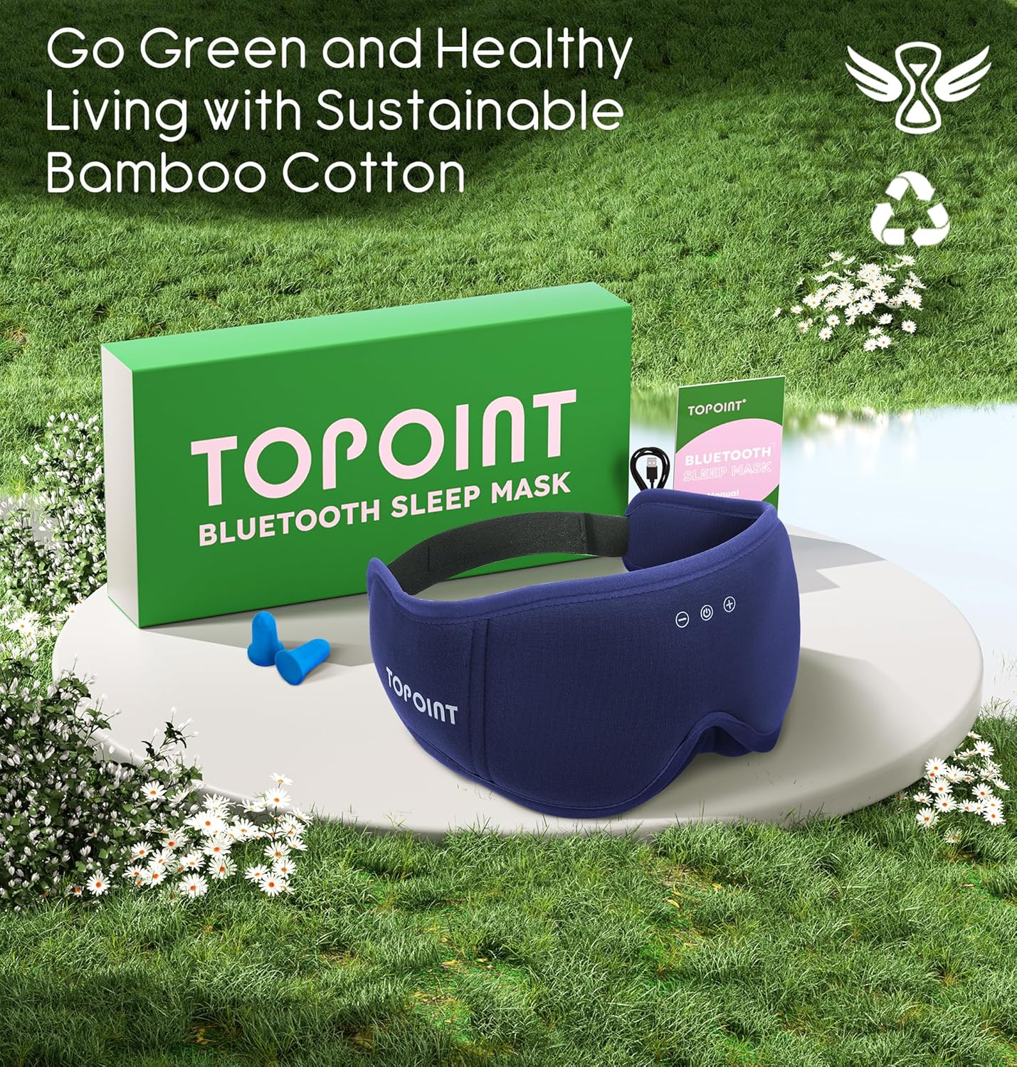 Sleep Mask with Headphones Bluetooth 5.4  TOPOINT 3D Eye Mask Blackout with Soft Bamboo Cotton for Side Sleepers Women Men  Sleep Headphones Earphones HD Speaker Microphone for Travel Meditation Gift