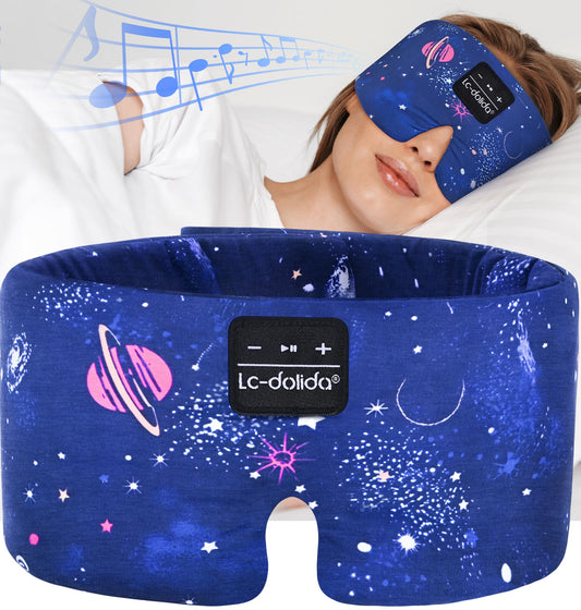 LC-dolida Sleep Mask with Bluetooth Headphones  Silk Eye Mask for Sleeping Side Sleepers  5.4 Bluetooth Silk Sleep Mask Headphones for Women Men with Thin Speaker  Blackout  Cooling  Comfort