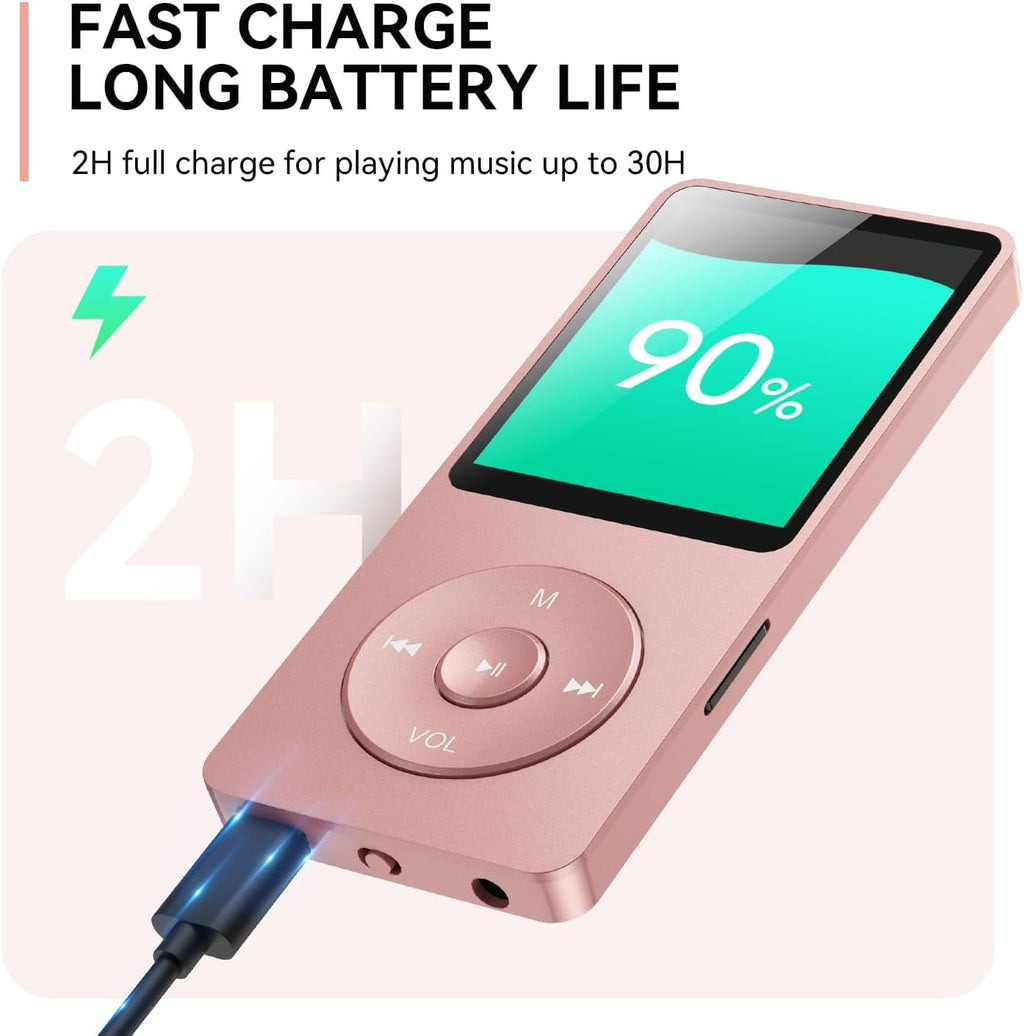 MP3 Player with Bluetooth and 32GB TF Card HiFi Music Player with Built-in Speaker Earphones Multifunctional MP3 Players with FM/Recording/E-Book/Video Supports up to 128GB for Kids Running Walking