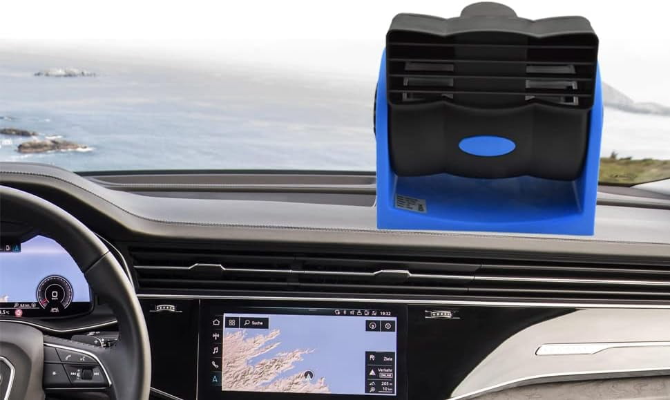 12V Car Dash Fan No Leaf Quiet Cooling Powerful RV Ventilation Squirrel Cage 2 Speed Electric Air Conditioner with Cigarette Lighter Plug for Auto SUV Vehicle Van