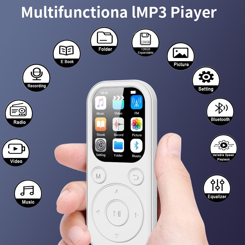 MP3 Player Bluetooth Music Player with 64GB Memory Card Earphone Build-in Speaker/Photo/Video Play/FM Radio/Voice Recorder BT5.4 Portable Music Player Supports up to 128GB for Kids Running Walking
