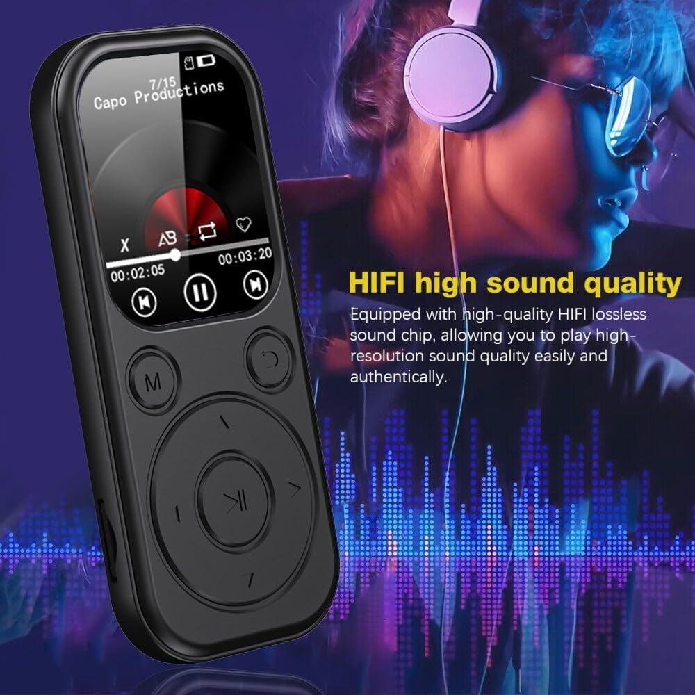 MP3 Player Bluetooth Music Player with 64GB Memory Card Earphone Build-in Speaker/Photo/Video Play/FM Radio/Voice Recorder BT5.4 Portable Music Player Supports up to 128GB for Kids Running Walking