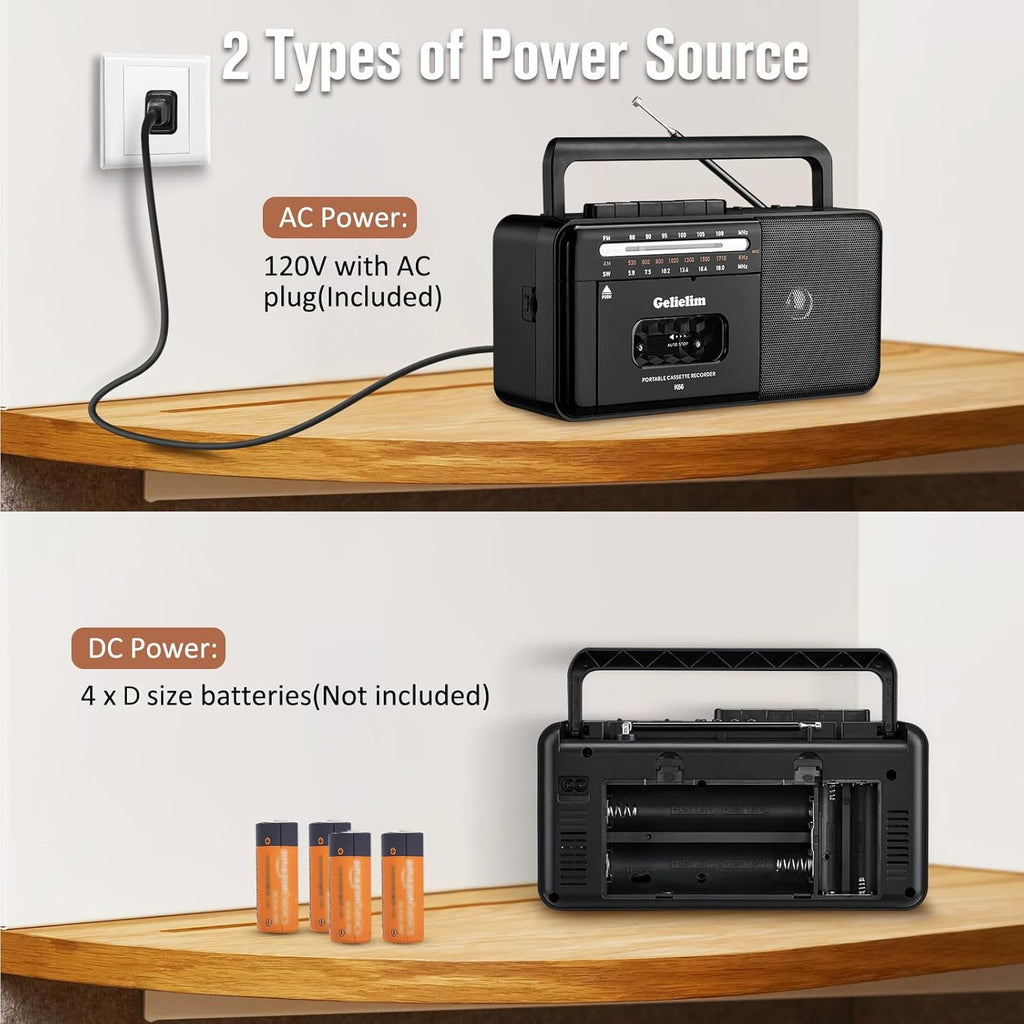 Cassette Tape Player Bluetooth Boombox Cassette Player AM/FM/SW Radio Stereo Tape Player/Recorder with Big Speaker and Earphone Jack USB/TF Card Player AC Powered or Battery Operated Grey