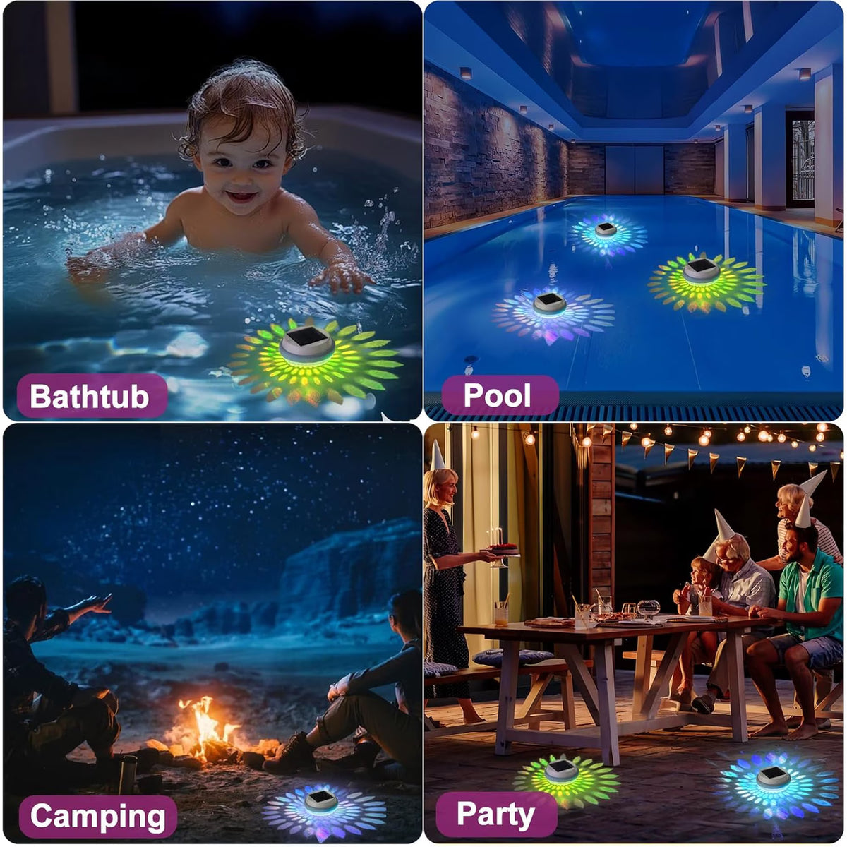 2PC Solar Floating Pool Lights, RGB Color Float Pool Lights, IP68 Waterproof Outdoor LED Pool Lights, Pool Decor Lighting Accessories for Pond, Pools, Garden, Halloween, Christmas, Party Decoration