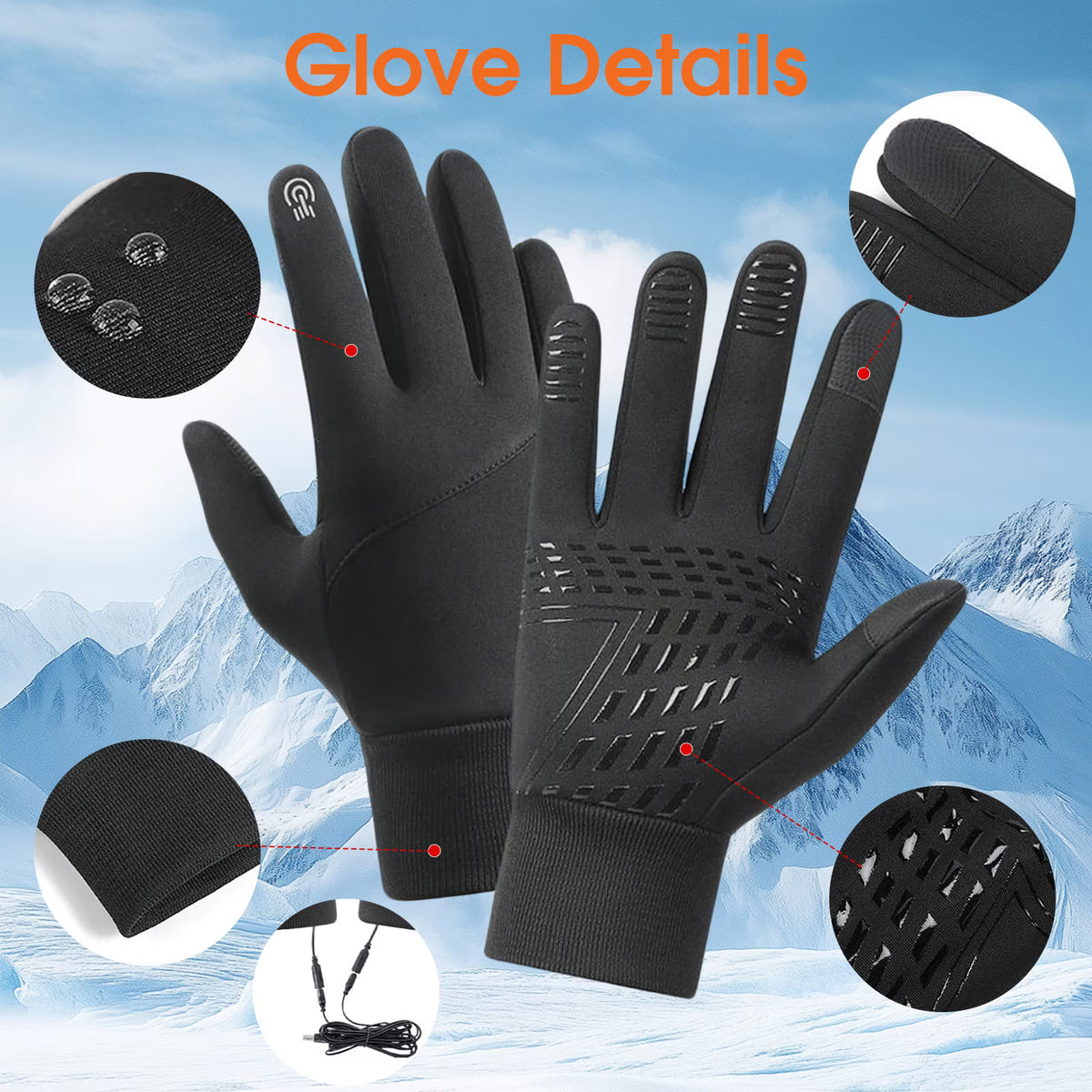 Heated Gloves for Men Women, Winter Electric USB Heated Gloves Mitten Hand Warmer Touchscreen Gloves Waterproof Touch Thermal Insulated Heated Gloves for Working Skiing Hiking Cycling