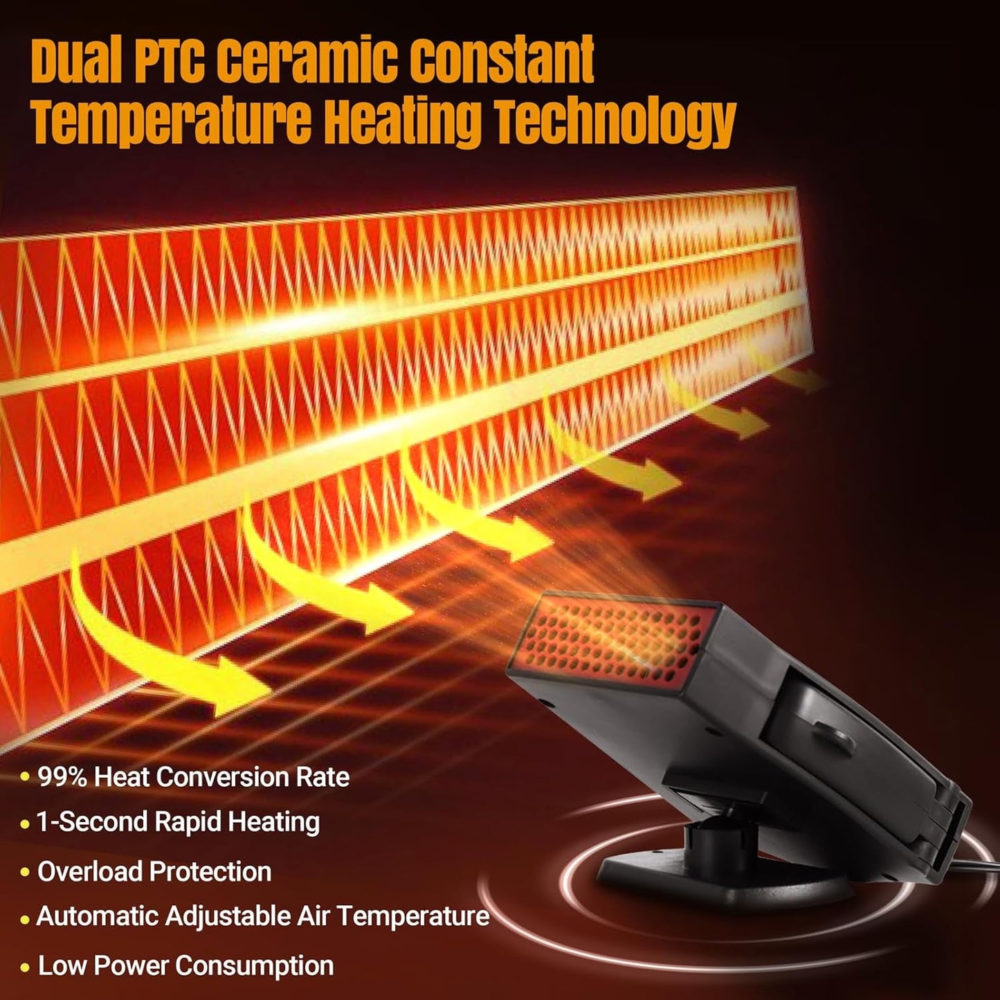 MUSICOZY Portable Car Heater 12V 200W Portable Car Heater and Defroster 360-Degree Rotation 2-in-1 Fast Heating Cooling Fan Car Windshield Defogger and Defroster with Smoke Igniter for All Cars Black