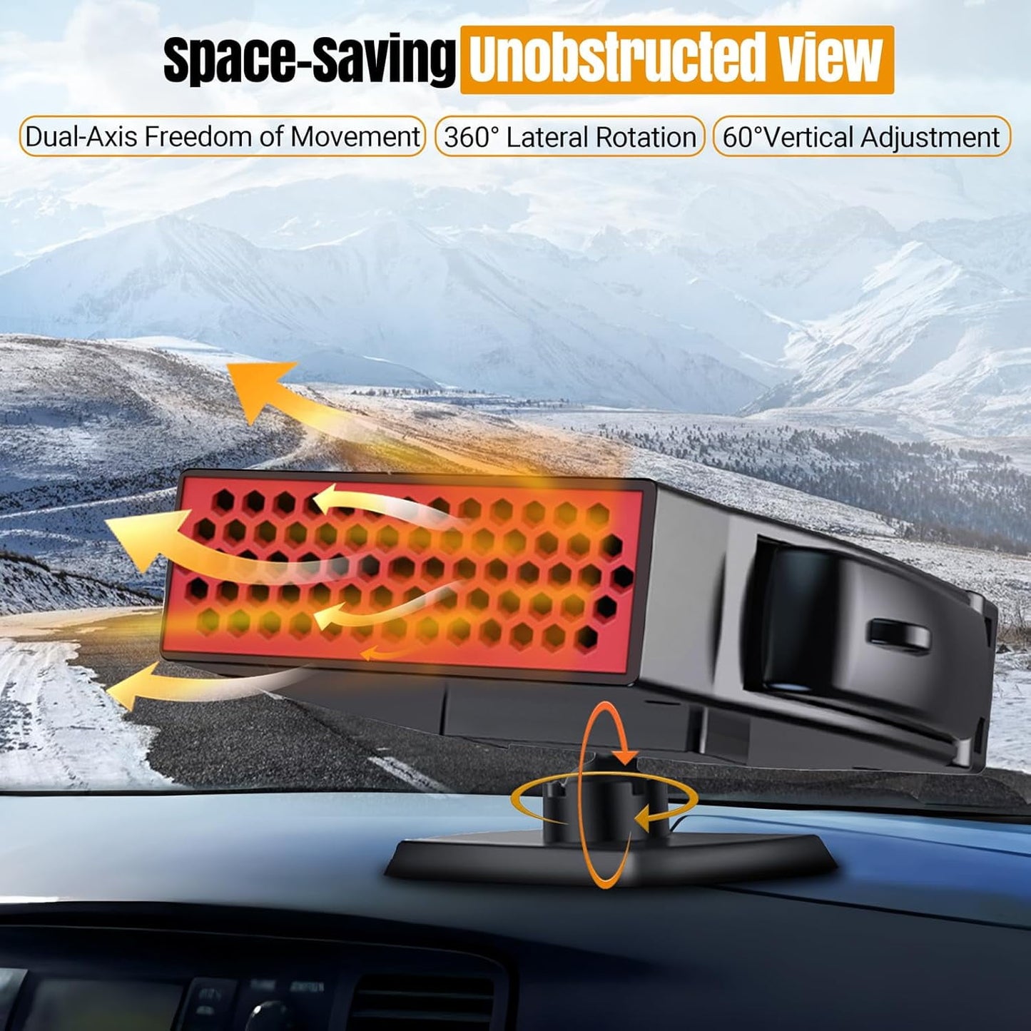 MUSICOZY Portable Car Heater 12V 200W Portable Car Heater and Defroster 360-Degree Rotation 2-in-1 Fast Heating Cooling Fan Car Windshield Defogger and Defroster with Smoke Igniter for All Cars Black