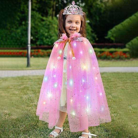 LED Princess Dress Up kids Costume Props Halloween Christmas 11Pcs Fairy Princess for Toddler Girls Costume Sets Cape Wand Headband Tutu Skirt Jewelry New Year Gifts for Girls 3 4 5 6 7 8 Year Old