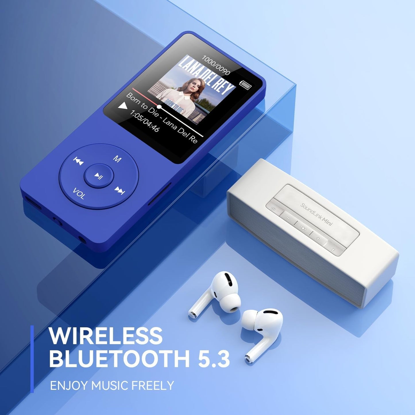 MP3 Player with Bluetooth and 32GB TF Card HiFi Music Player with Built-in Speaker Earphones Multifunctional MP3 Players with FM/Recording/E-Book/Video Supports up to 128GB for Kids Running Walking