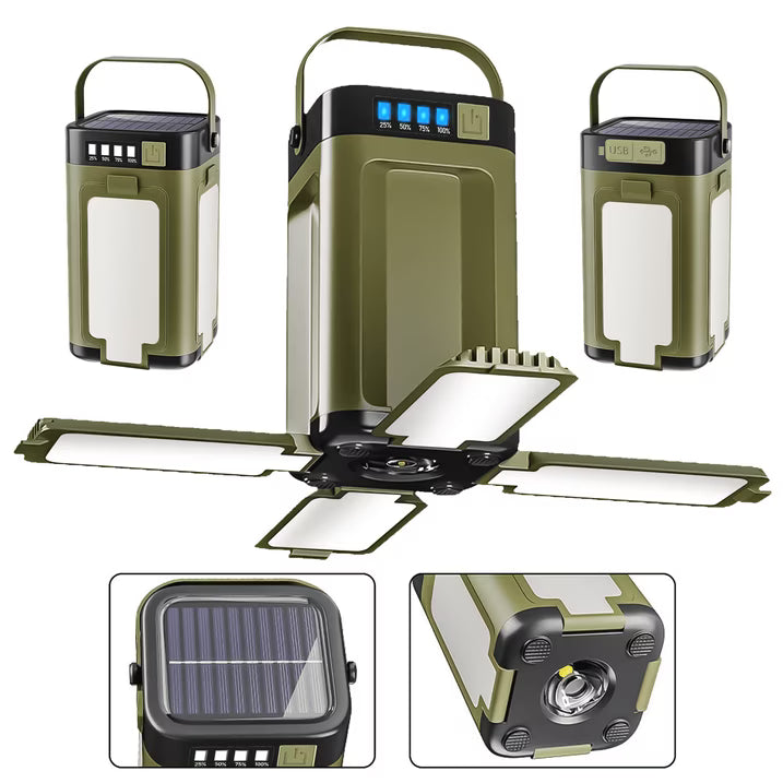 Camping Lantern, Camping Tent Light for Home | 2000 MAh Solar Camping Lights | Solar Portable 6 Modes Dimmable with 90 Degree Expandable 4 Led Lamp for Hiking Patio Tent Power Adventures