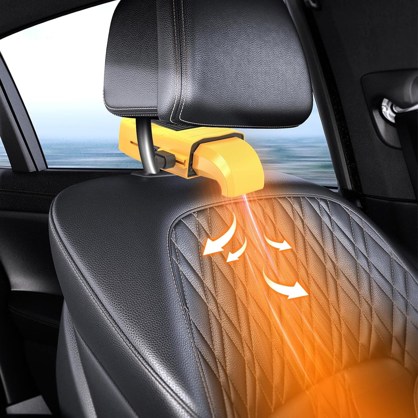 MUSICOZY Car Heater Fan 12v 150w Winter Windshield Defogger and Defroster 2 in 1 Portable Car Fast Heating Cooling Fan Can Heat for Seat with 1.4M Line 360° Rotatable Base Car Heater(Yellow)