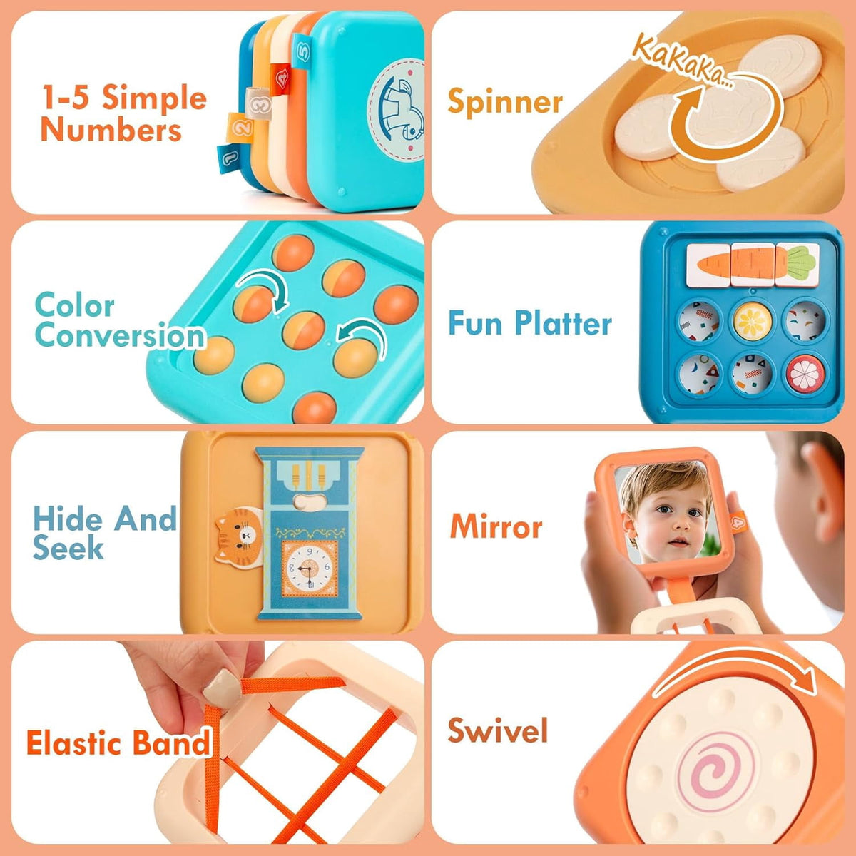 CEDQ Baby Busy Board Toys for 1 Year Old Montessori Toys for 1 Year Old 8 in1 Travel Sensory Toys Toddler Learning Toys ctivities Busy Cube Birthday Gifts for Boy Girl My First Montessori Busy Board