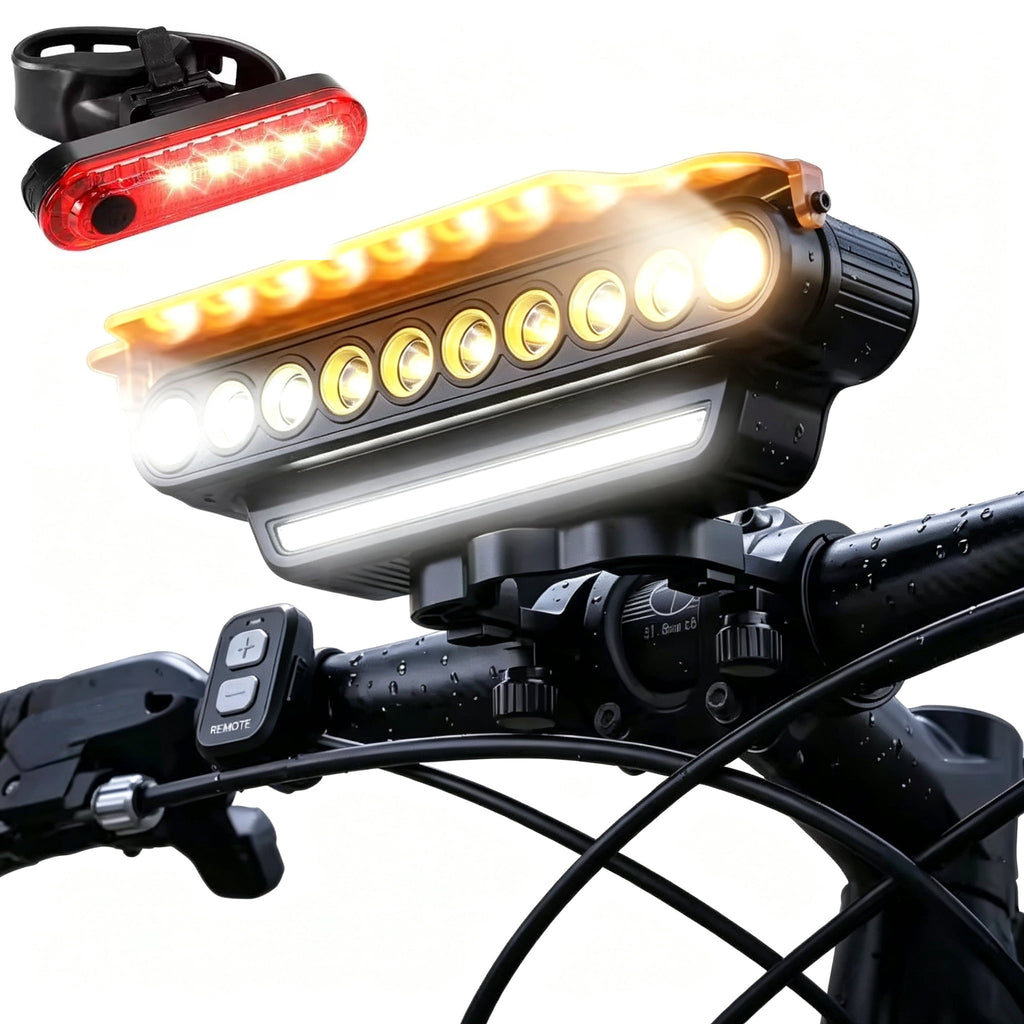 10000LM Super Bright Bike Light Set Rechargable Powerful Bicycle Front Back Lights IPX6 Waterproof With High-Decibel Horn Long Battery LED Bicycle Light with Remote Control for Road Mountain Cycling