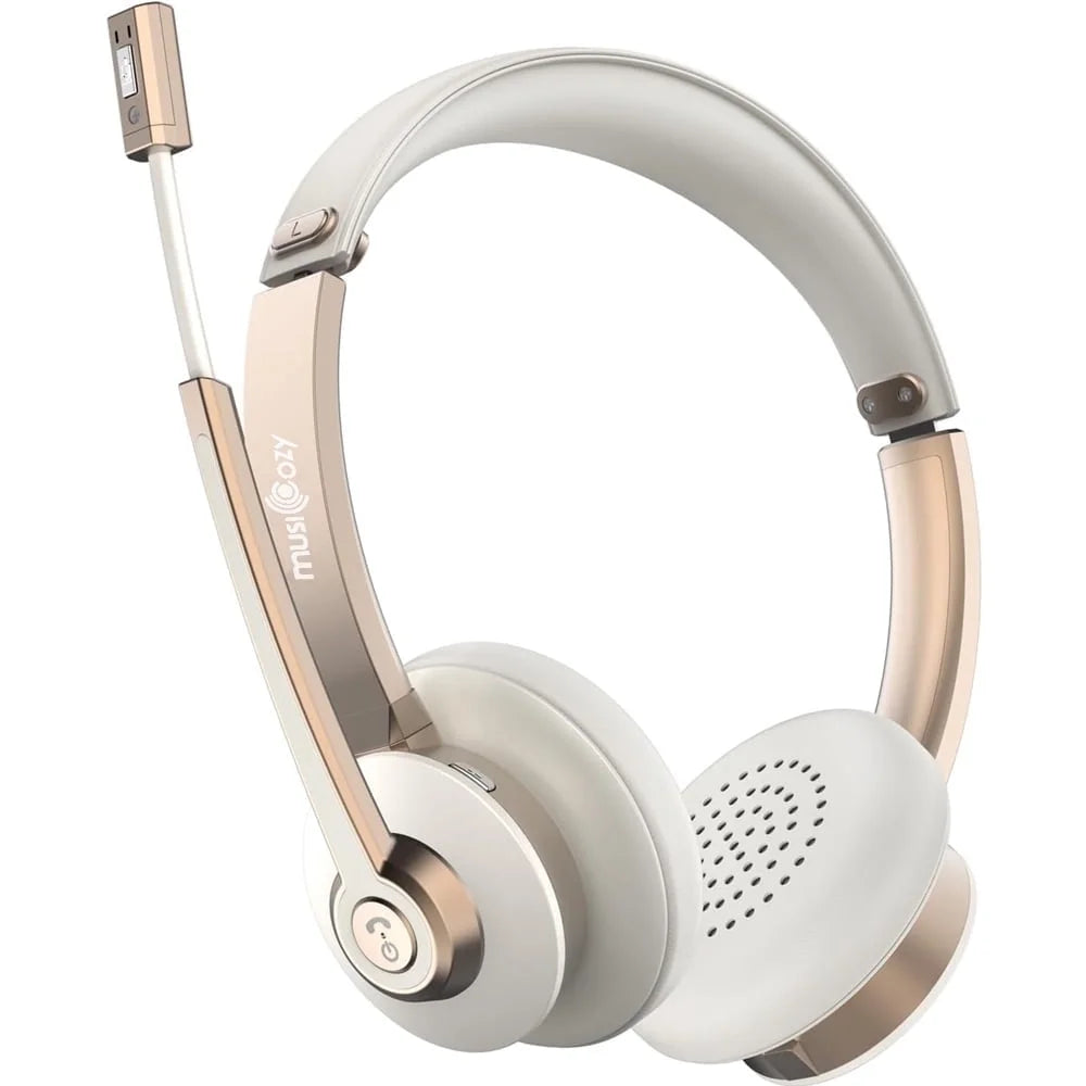 Bluetooth Headset with Microphone, Wireless Headphones with Noise Cancelling Mic, 26hrs talktime, On Ear Headphones with Mic Mute for Mac/Laptop/Zoom/Teams/Call Center/Office/Home Gold