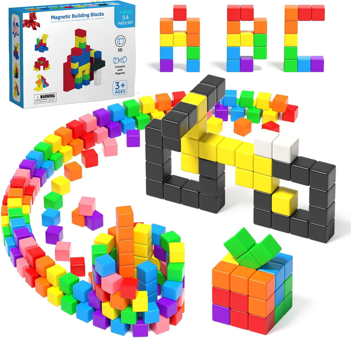 CEDQ Magnetic Blocks Toys Magnet Building Cubes for Toddlers Ages 3-5 54PCS STEM Baby Educational Sensory Autism Montessori Preschool Toys Gifts for Kids Ages 4-8 Year Old Boys and Girls