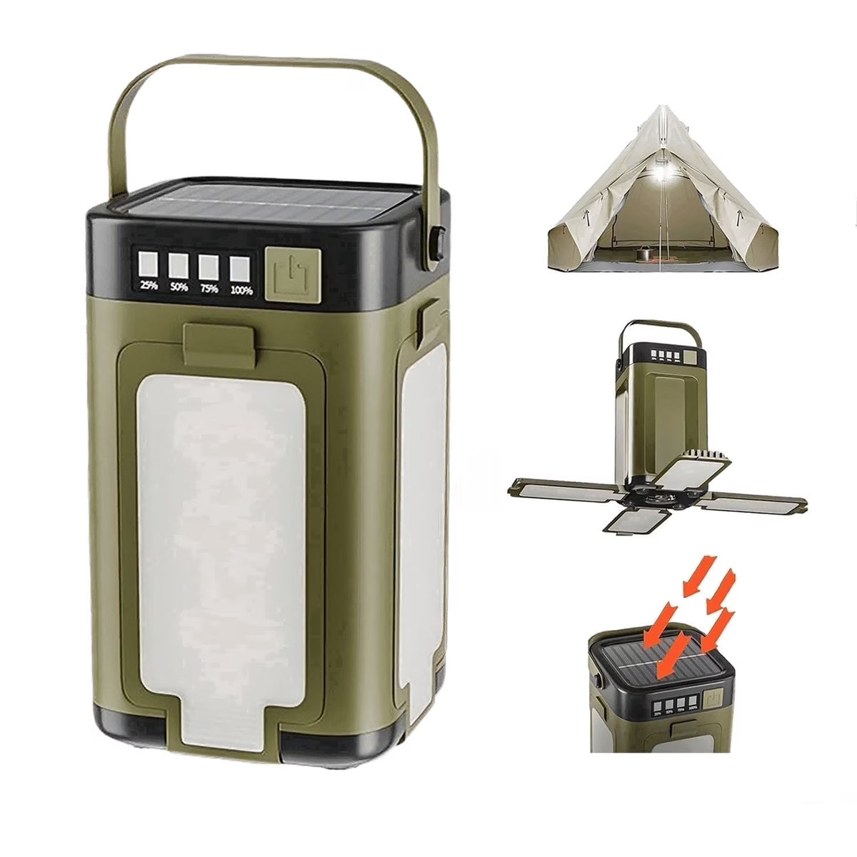 Camping Lantern, Camping Tent Light for Home | 2000 MAh Solar Camping Lights | Solar Portable 6 Modes Dimmable with 90 Degree Expandable 4 Led Lamp for Hiking Patio Tent Power Adventures