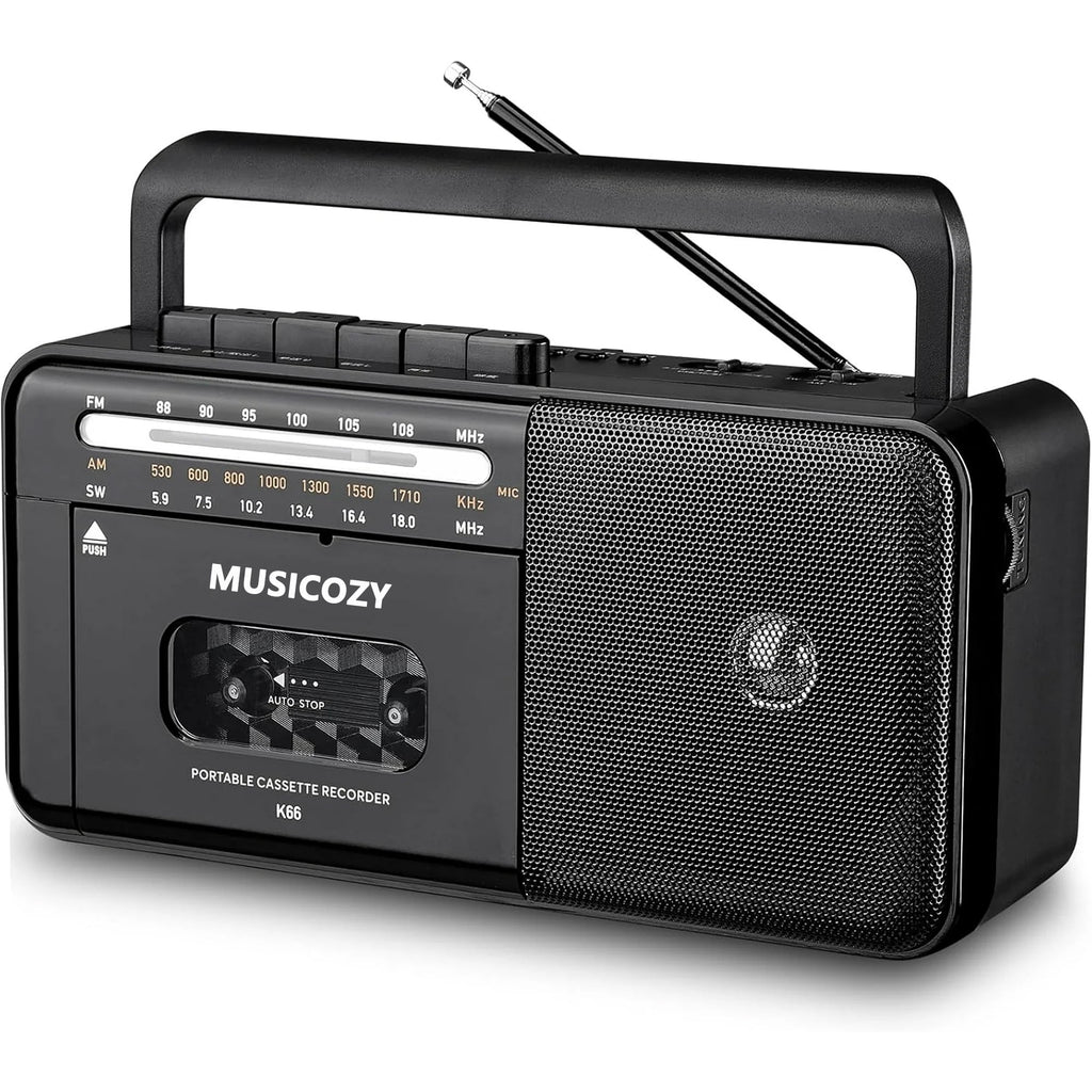 Cassette Tape Player Bluetooth Boombox Cassette Player AM/FM/SW Radio Stereo Tape Player/Recorder with Big Speaker and Earphone Jack USB/TF Card Player AC Powered or Battery Operated Black