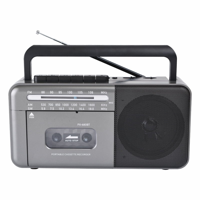 Cassette Tape Player Bluetooth Boombox Cassette Player AM/FM/SW Radio Stereo Tape Player/Recorder with Big Speaker and Earphone Jack USB/TF Card Player AC Powered or Battery Operated Grey