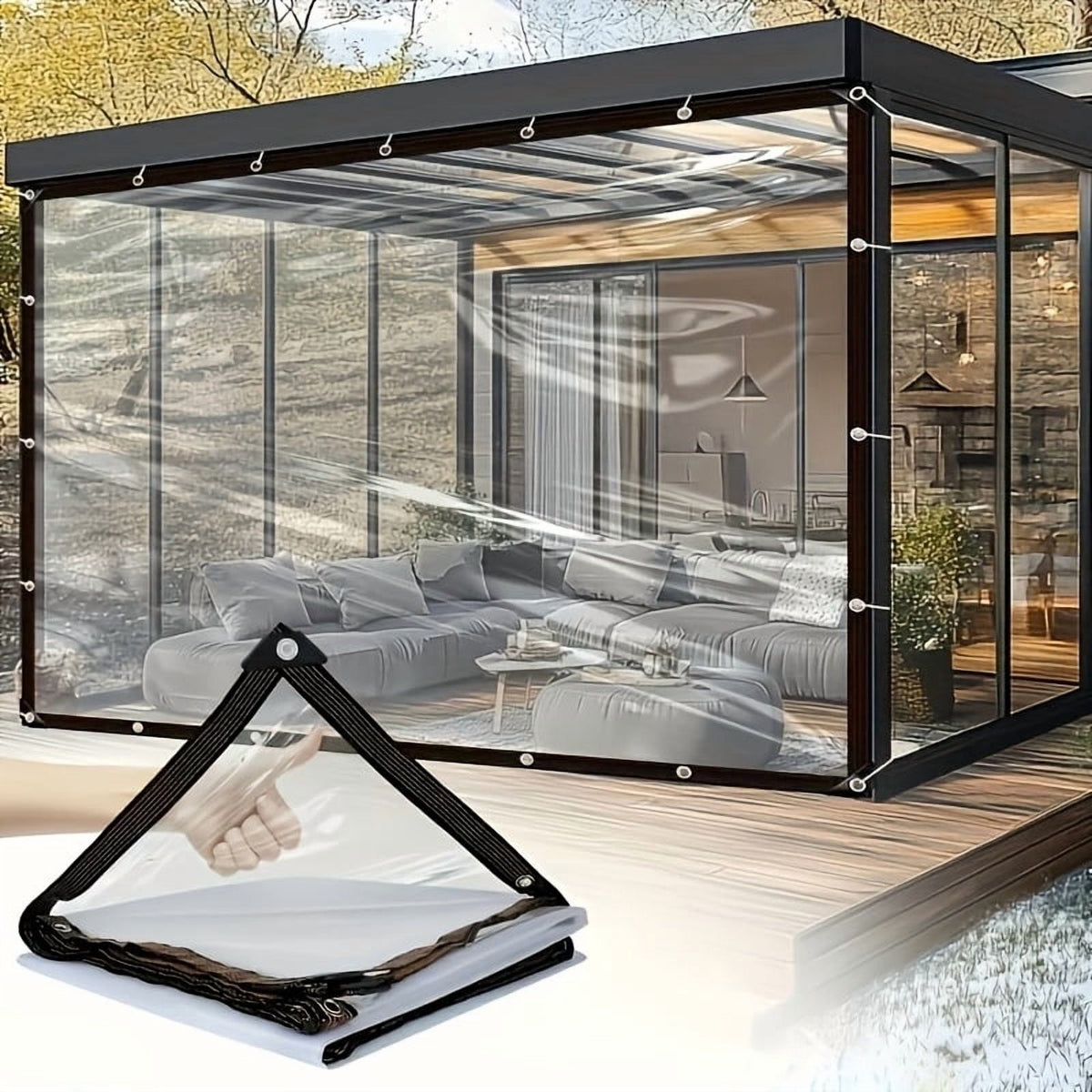 Clear Waterproof Tarps with Grommets 7x10FT with 1 Rolls Ropes Clear Vinyl Tarp Heavy Duty Anti Tear Outdoor Clear Plastic Tarp Clear PVC Covering for Patio Henhouse Porch Canopy Plant Garden Camping