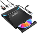 External DVD Drive USB 3.0 Type-C Portable CD Drive Burner Player Reader Writer 2 Ports TF SD Card Slots Optical Disk Laptop Mac PC Windows 11 10 8 7