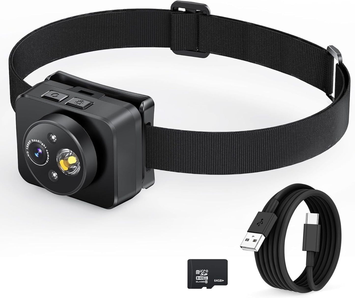 Head-Mounted Camera LED headlamp 1080P HD Body Action Camera Wearable Video Recording Smart Sensing Control Shock-Absorbing Cam Suitable for Nighttime Activities: Electricians Cycling Fishing Hiking