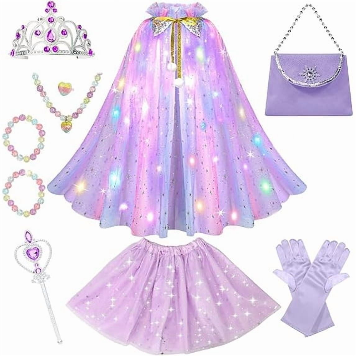 LED Princess Dress Up kids Costume Props Halloween Christmas 11Pcs Fairy Princess for Toddler Girls Costume Sets Cape Wand Headband Tutu Skirt Jewelry New Year Gifts for Girls 3 4 5 6 7 8 Year Old