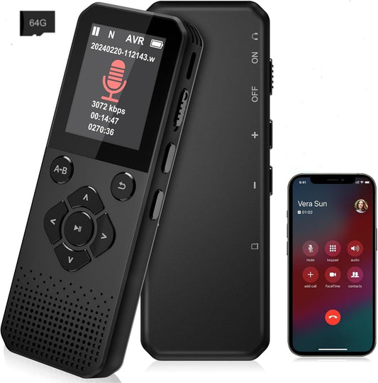 MUSICOZY MP3 Player 64GB Bluetooth Music Player Bluetooth Voice Recorder with High Bit Rate and Call Recording Ideal for Interviews Meetings Lectures and More Long Battery Life (Black)