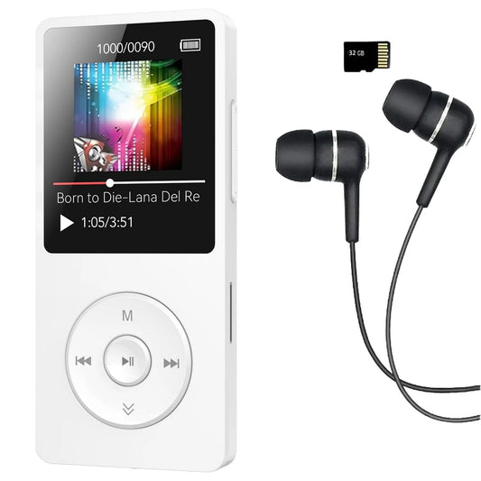 MP3 Player with Bluetooth and 32GB TF Card HiFi Music Player with Built-in Speaker Earphones Multifunctional MP3 Players with FM/Recording/E-Book/Video Supports up to 128GB for Kids Running Walking