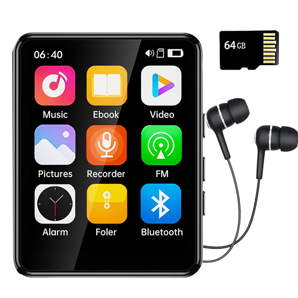 MP3 Player Bluetooth 5.3 64GB Mp3 Music Player with 2.4 Touch Screen Portable Digital Audio Player with HD Speaker FM Radio Sports Music Player Recording Support up 128GB Black