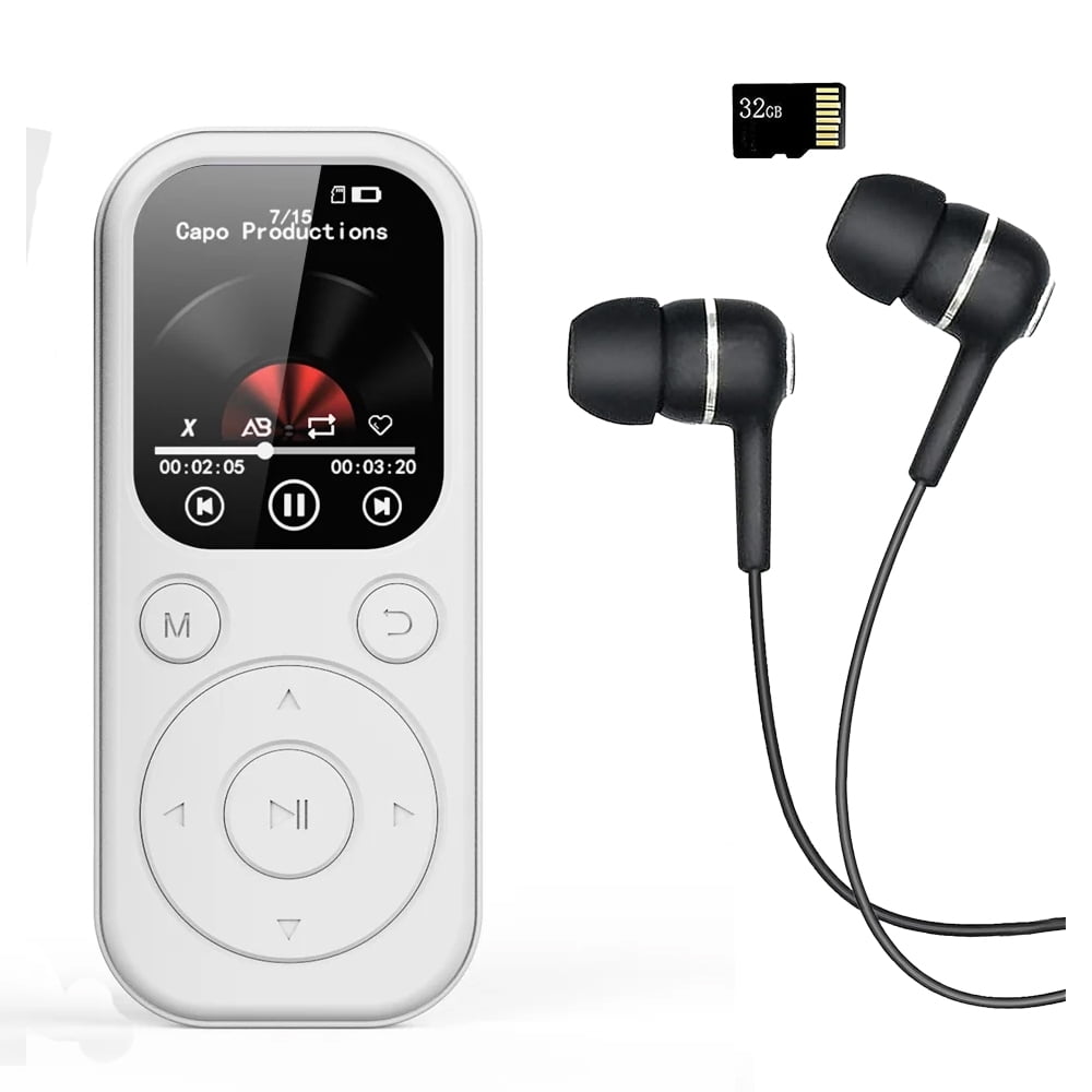 MP3 Player Bluetooth Music Player with 32GB Memory Card Earphone Build-in Speaker/Photo/Video Play/FM Radio/Voice Recorder BT5.4 Portable Music Player Supports up to 128GB for Kids Running Walking