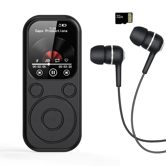 MP3 Player Bluetooth Music Player with 32GB Memory Card Earphone Build-in Speaker/Photo/Video Play/FM Radio/Voice Recorder BT5.4 Portable Music Player Supports up to 128GB for Kids Running Walking